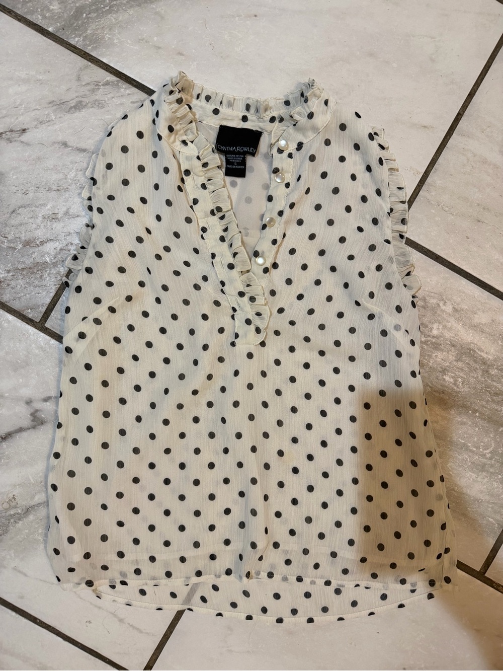 Cynthia Rowley White Polka Dot Ruffle Sleeveless Top Small